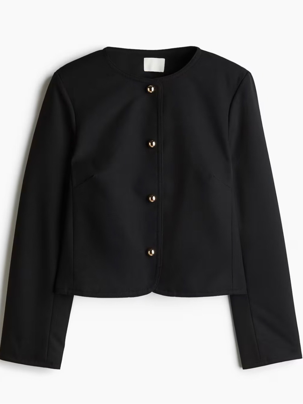 NWT H&M Black Collarless Structured Short Lady Jacket with Gold Buttons | Size S